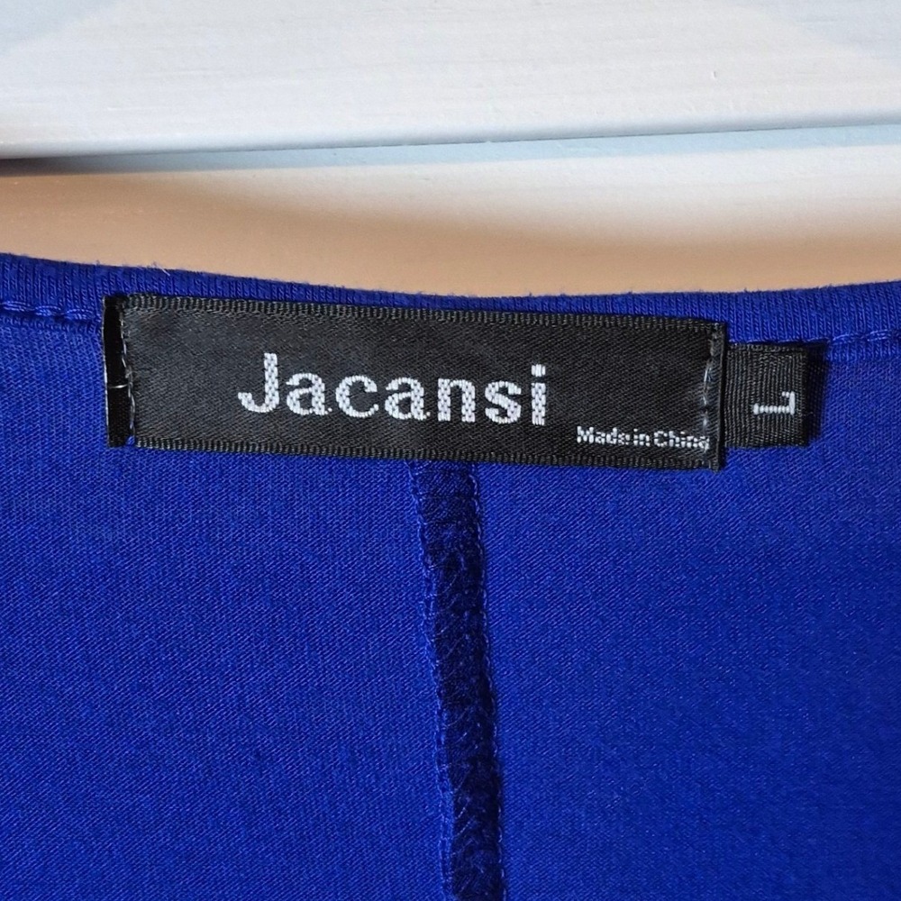 Jacansi Royal Blue Crew Neck 3/4 Sleeve Maxi Dress Pockets Size L Modest Pockets - Picture 3 of 10